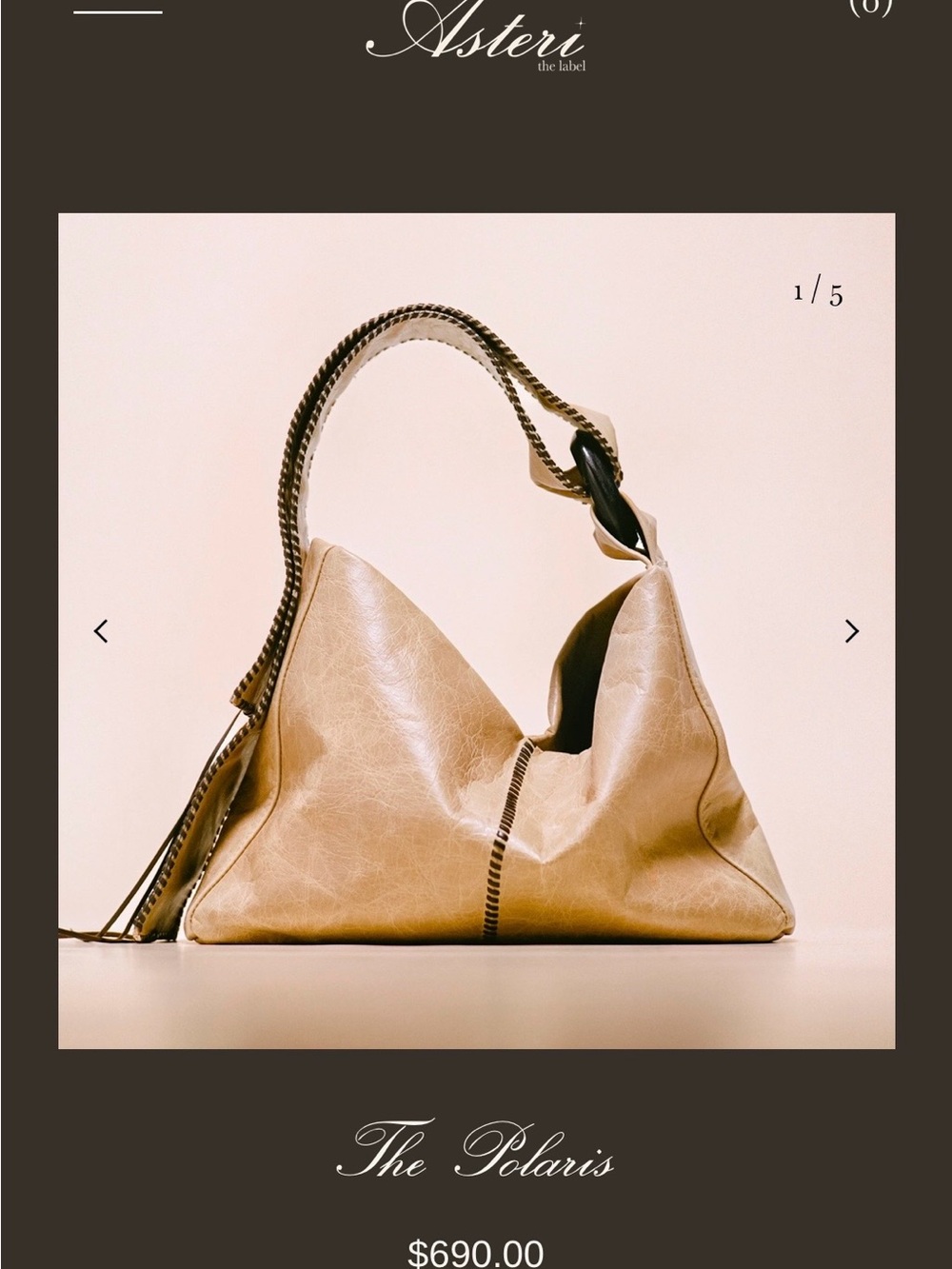 The Polaris Hobo Bag in Beige by Asteri The Label